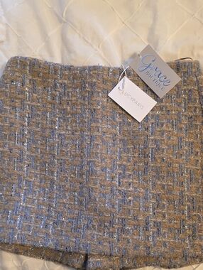 Lucy Paris Blue and Tan Tweed Mini Skirt